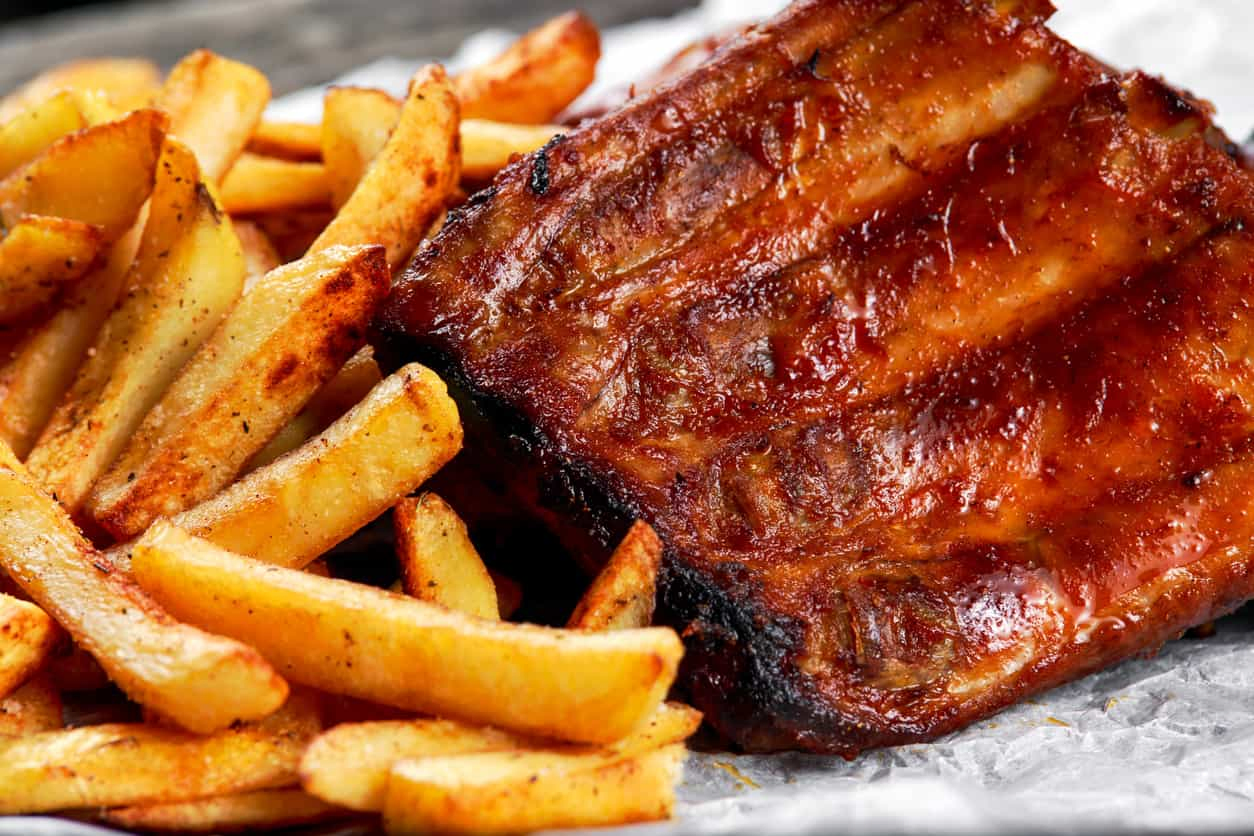 bbq food ribs and french fries