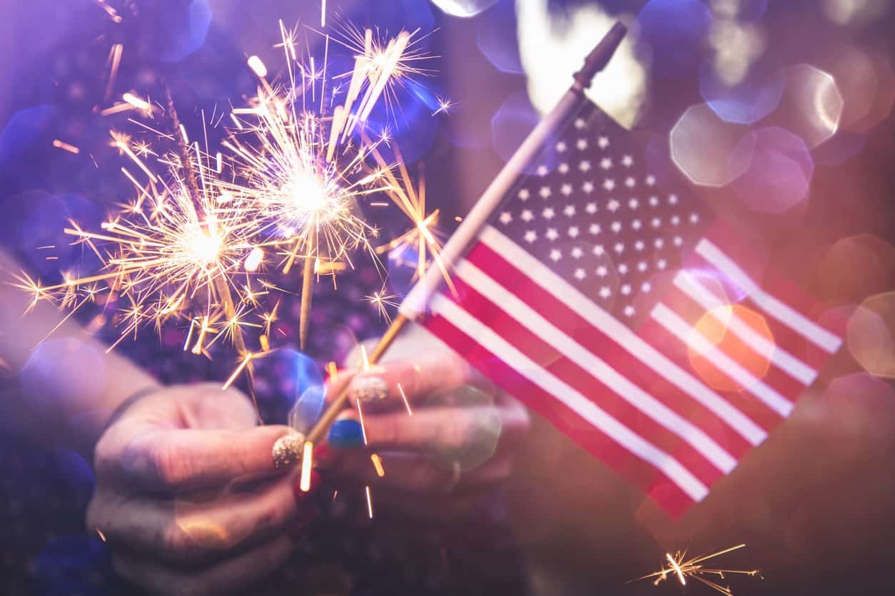 4th of july sparklers and american flag