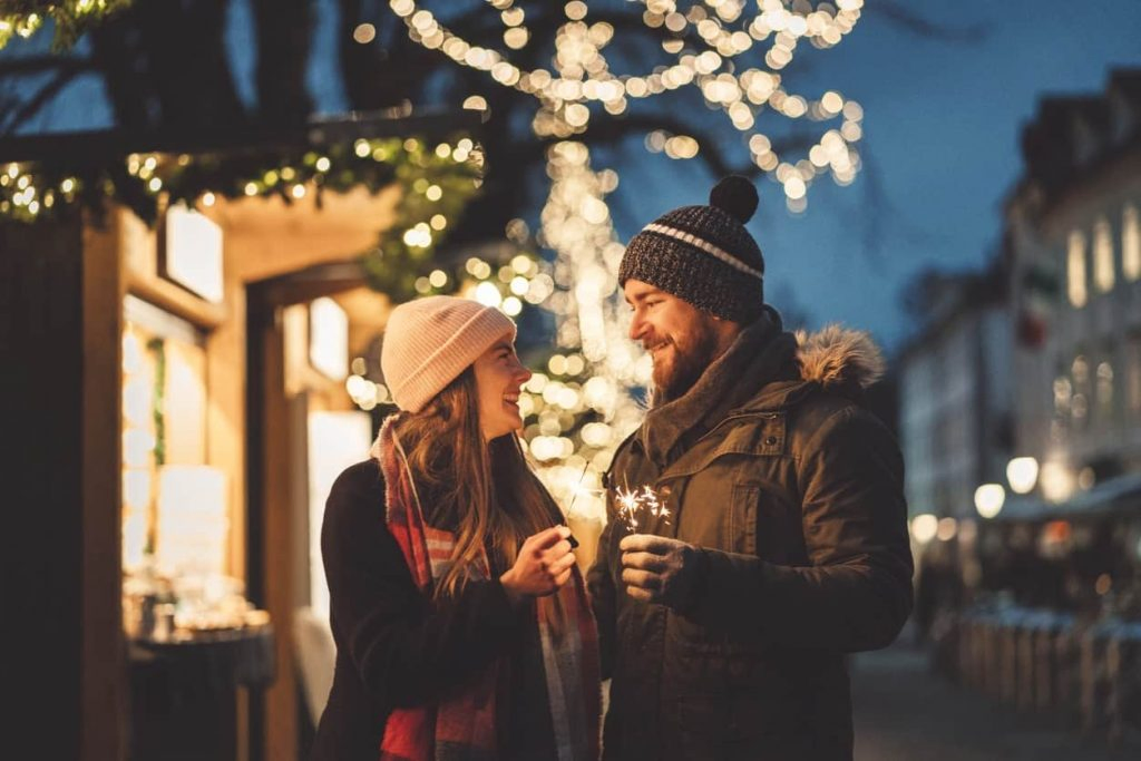 Couple participating in Iowa City winter activities.